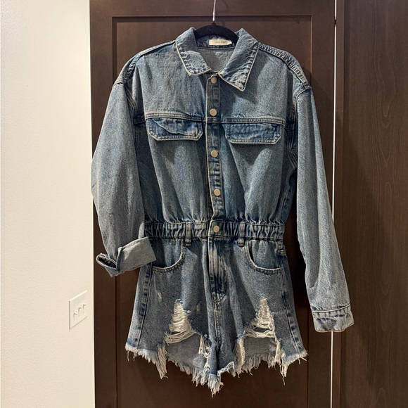 Classic Blue Denim Romper - Picture 2 of 4